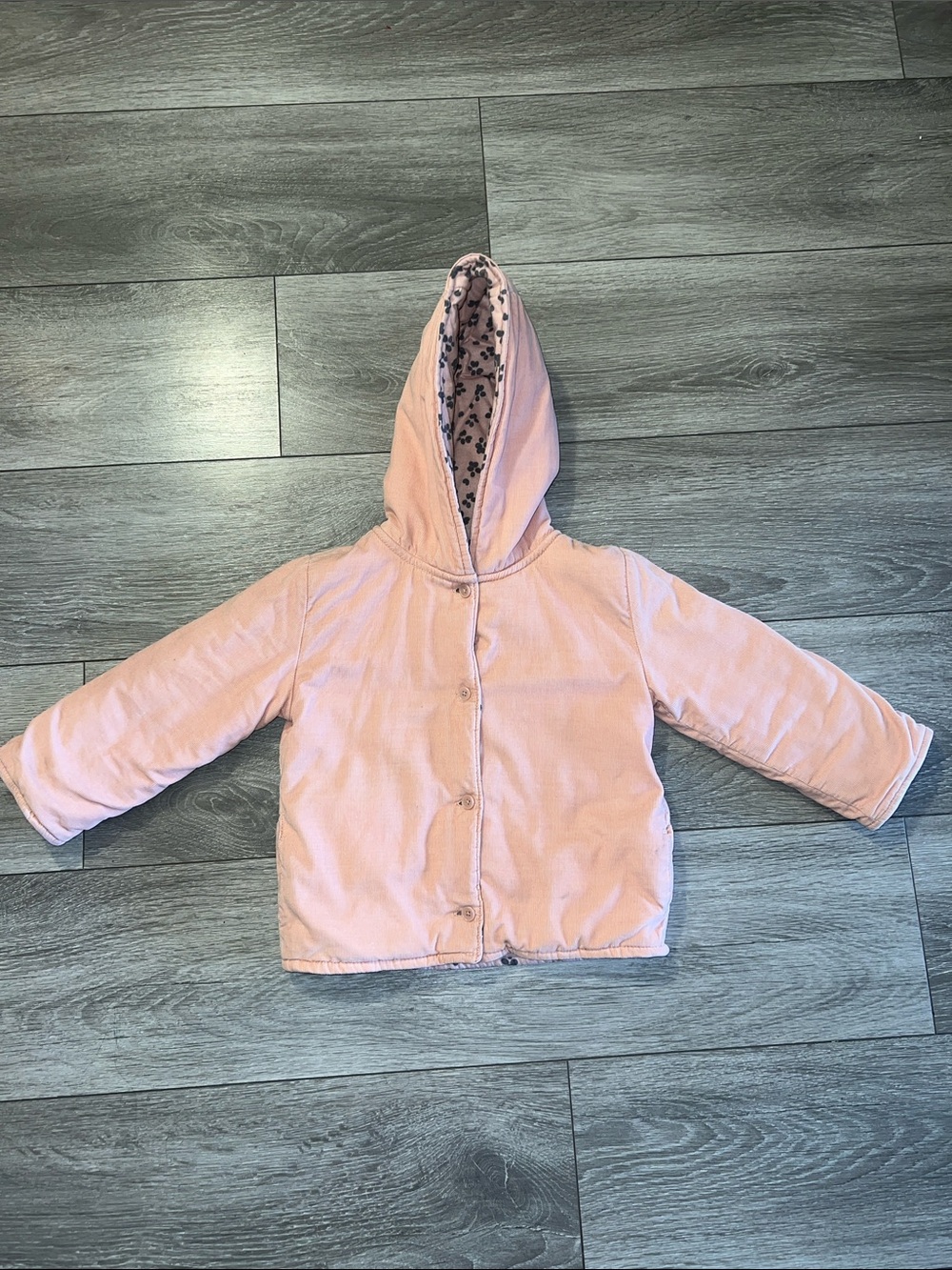 Carter's Light Pink Hooded Corduroy Puffer Jacket with Patterned Lining
